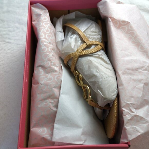 NIB‎ Sam & Libby Pearl Natural Gold Chain Flat Sandals Size 10 - Picture 1 of 6